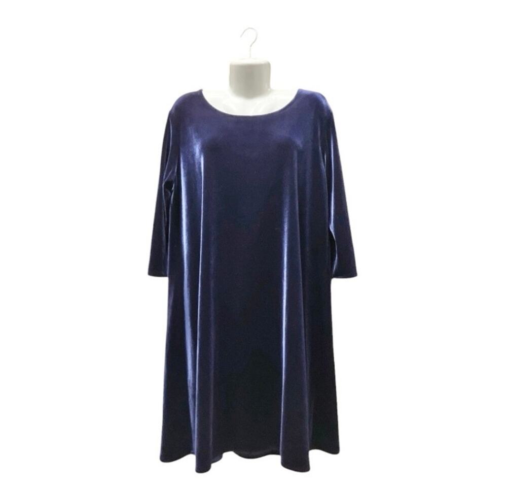 Caroline Rose Women's Deep Sapphire Blue Velvet 3/4 Sleeve A-Line Dress SZ XL